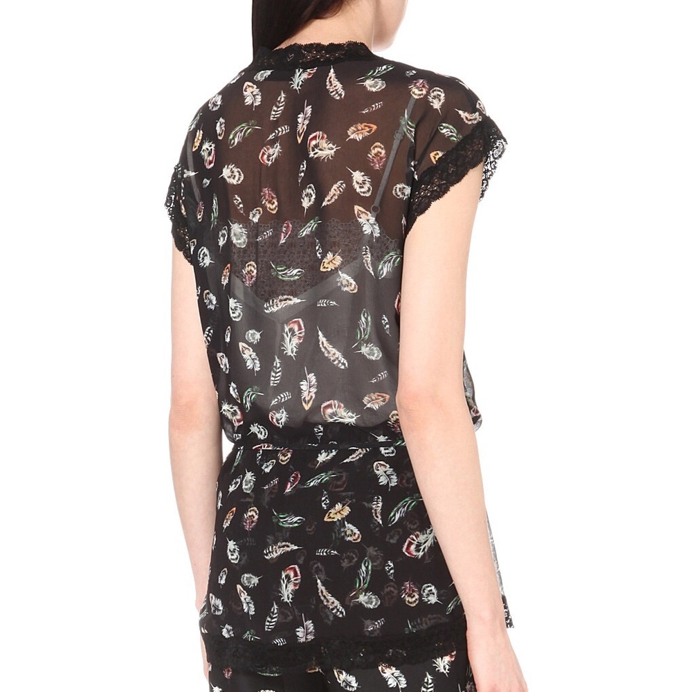 THE KOOPLES Feather Print Lace Trim Open Top - Picture 4 of 8